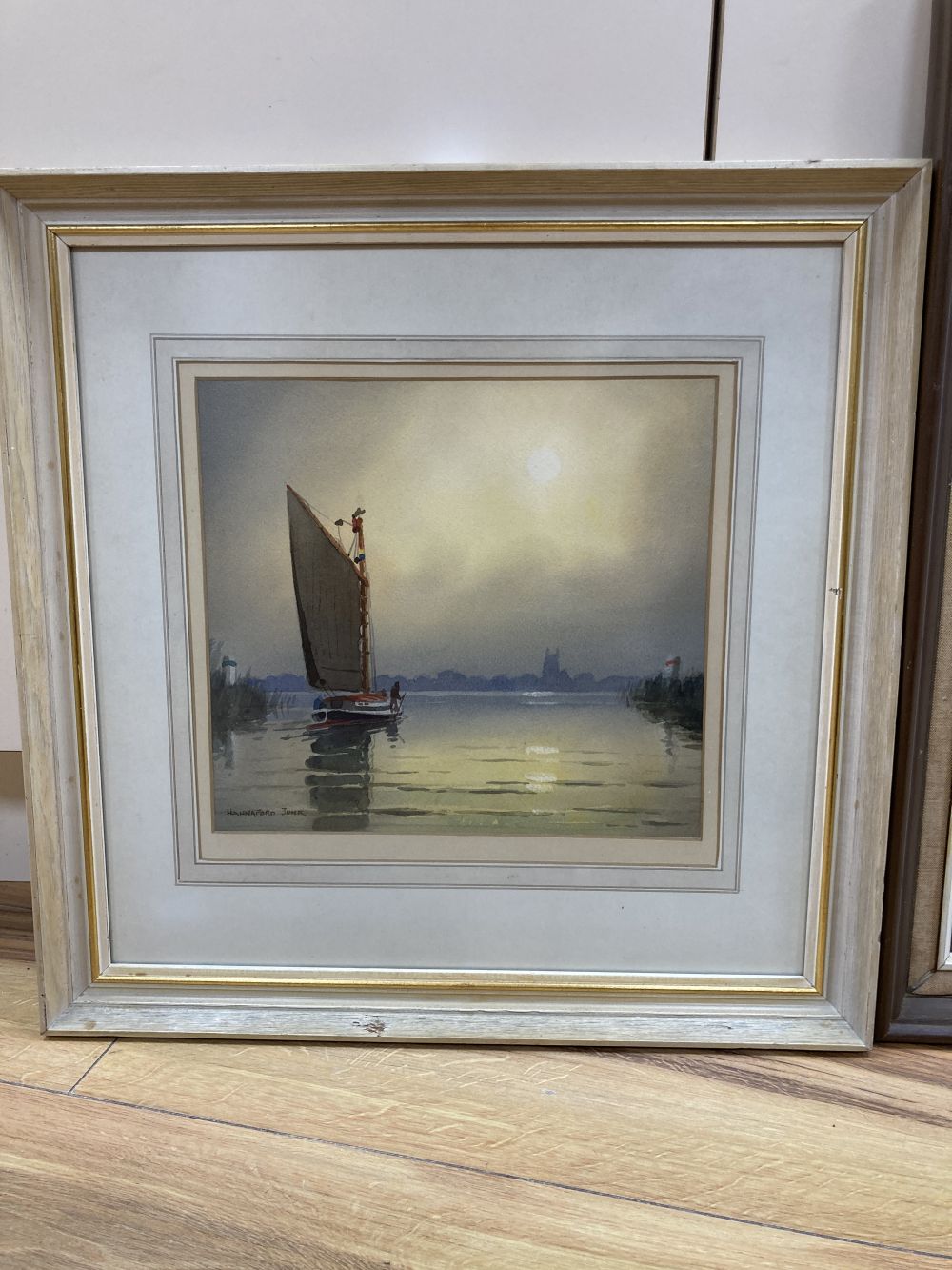 Hannaford Jnr, two watercolours, Sail barges on the broads, signed, largest 35 x 43cm